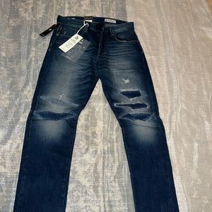 G-STAR RAW STRAIGHT TAPERED DENIM MEDIUM AGED RIPPED JEANS
